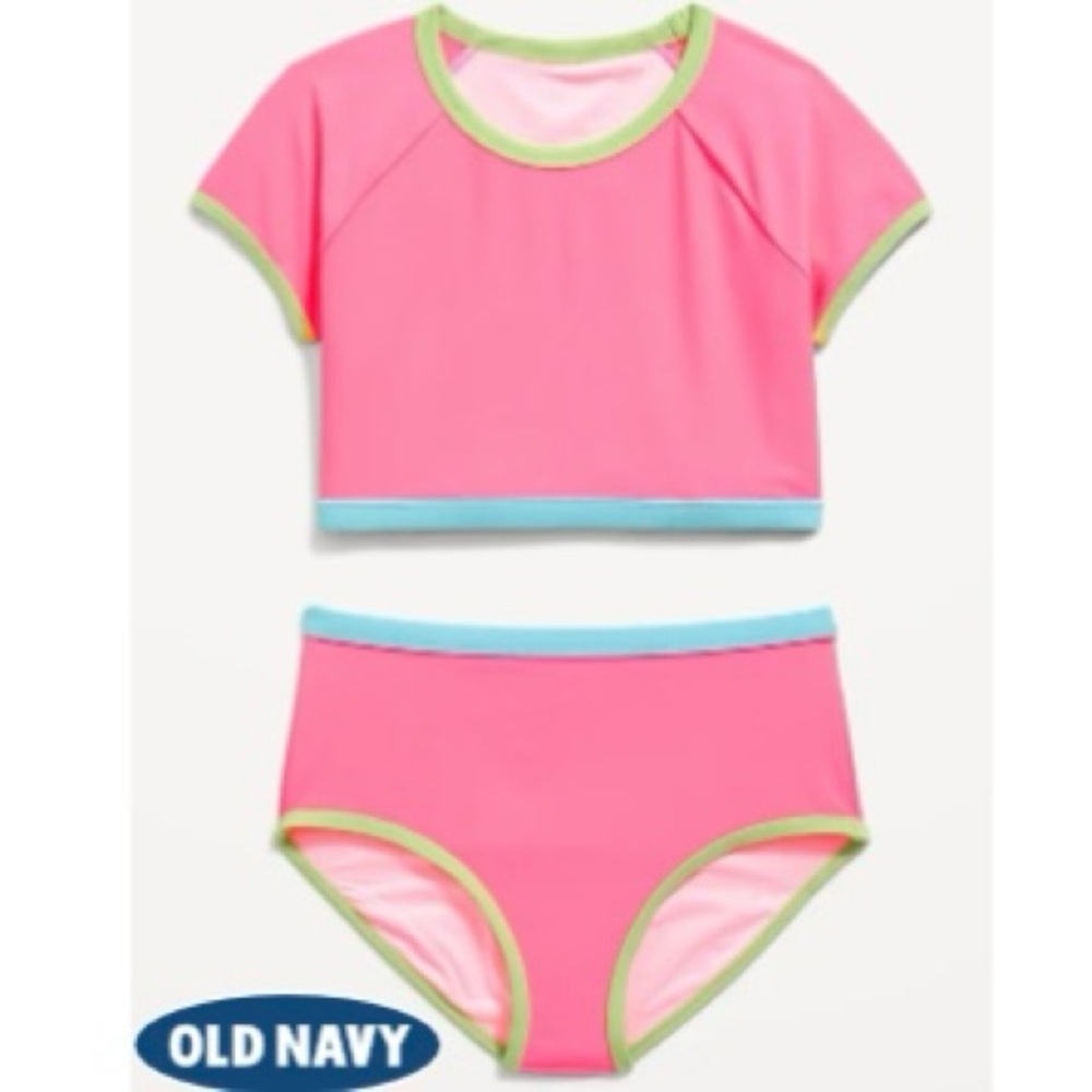 🆕NWT Old Navy Colorblock Raglan Sleeve Swim Set for Girls